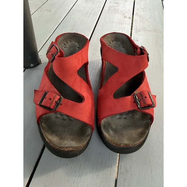 Mephisto Red Leather Nubuck Wedge Slide Sandals Shoes Womens Size EU 38 US 7 - Image 3