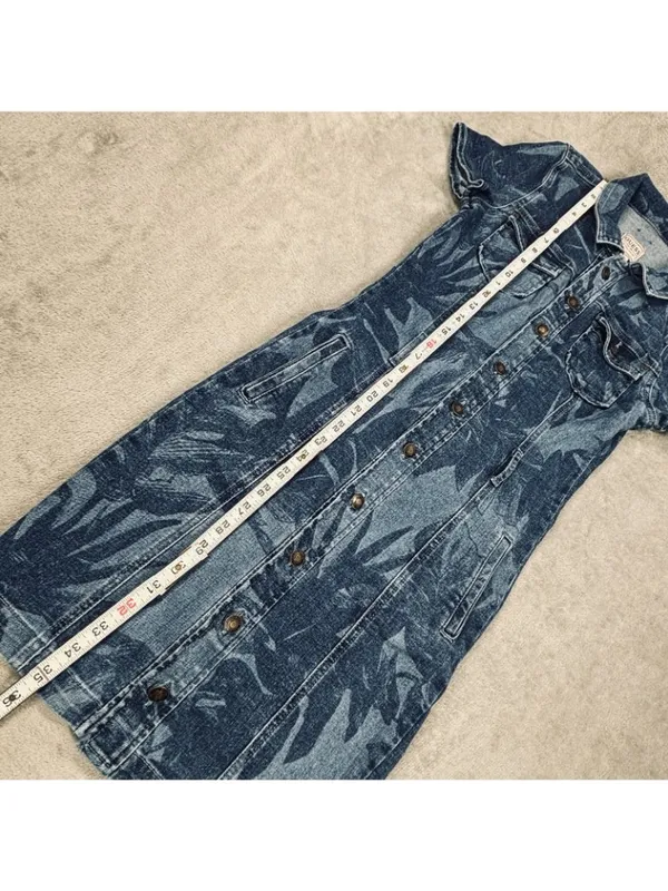 Guess Stella Shirt Dress Womens Small Blue Denim Botanical Tie Belted Waist - Image 4
