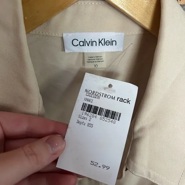 NWT Calvin Klein Women's Tan Belted Fitted Button Front Cap Sleeve Dress Size 10 - Image 2