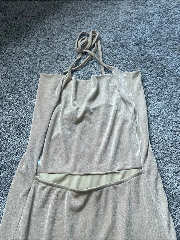 Fiestar Backless Cowl Neck Mini Dress in Champagne - Image 3