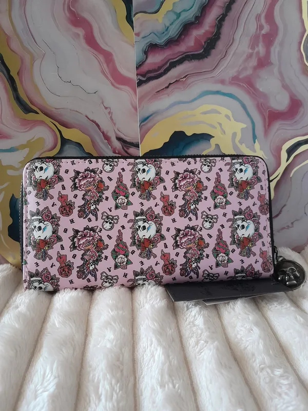Ed Hardy Y2K Skull Roses Tattoo Wristlet Zip Around Wallet - Image 5