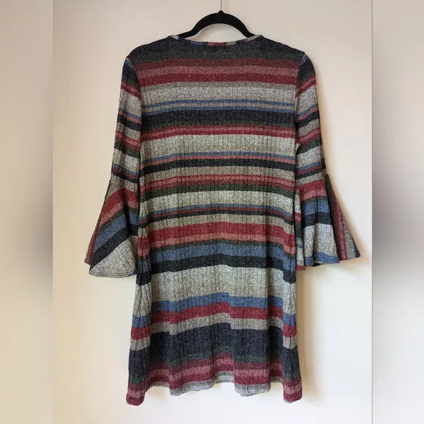 J. Rose Meoimi Knit Dress Flared Trumpet Sleeve Stripes Boho Sz 8P EUC - Image 6