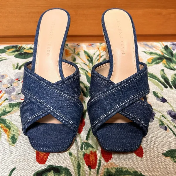 Veronica Beard Edna Denim Wedge Espadrille Sandals Size 8.5 Minimalist Preppy - Image 2