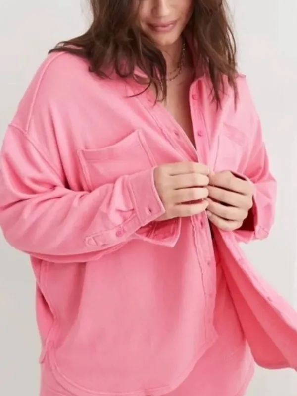 Aerie Womens Pink Lumberjane Button Down Shirt Top Oversized Xxs/Xs - Image 2