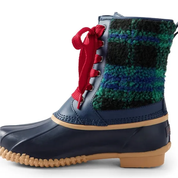 Lands' End NWT Insulated Sherpa Fleece Lined Duck Boots Evergreen Blackwatch Plaid - Image 3