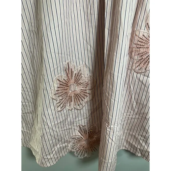 NVLT Applique‎ Poplin Midi Skirt Pink Multi-Rose Stripe Floral Sequin NVLTWS6124 - Image 5