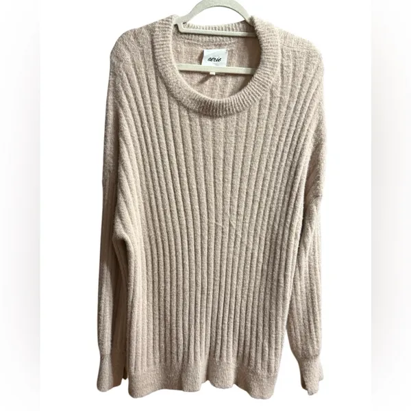 Aerie‎ Small Light Pink Long Sleeve Oversized Ribbed Fuzzy Soft Womens Sweater - Image 6
