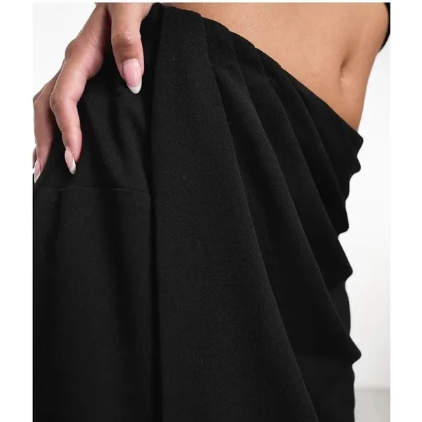 Abercrombie & Fitch‎ Black Draped Wrap Midi Skirt XS Elastic Waist Lined Stretch - Image 5