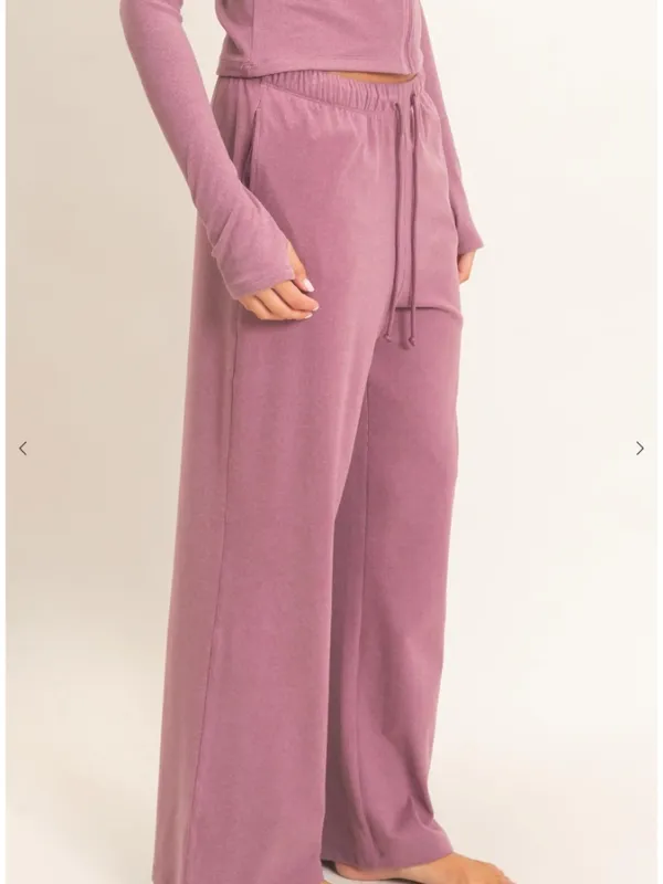 Dusty Mauve Plum Zip Up Top Wide Leg Pants Set Medium - Image 5