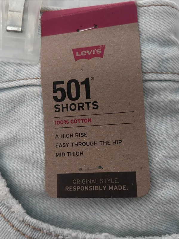 NWT Levi’s 501 Shorts Denim High Rise Button Fly Distressed S11 - Image 4