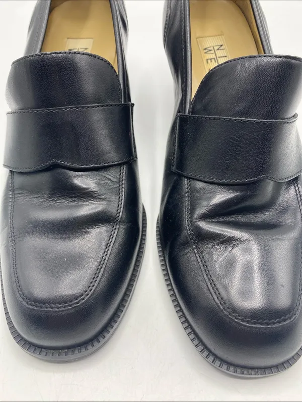 Vintage Womens Black Leather Heeled Loafers 7.5 Nine West Preppy Y2K - Image 2