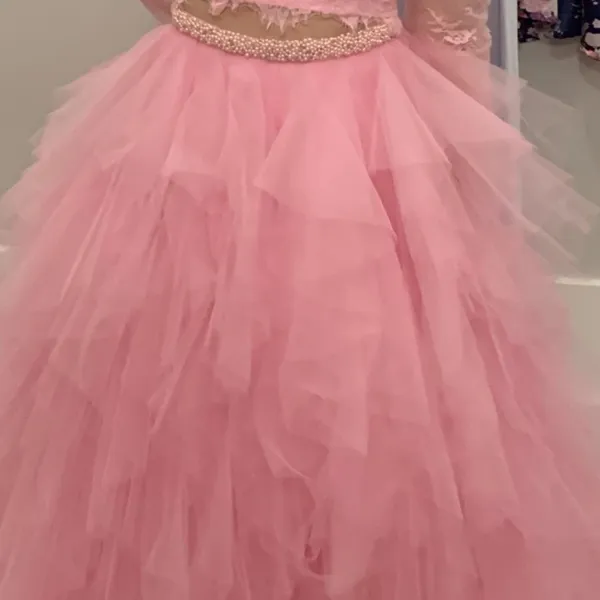 Mori Lee 2 pink piece prom princess lace top full skirt size 2 - Image 3