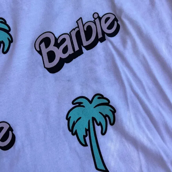 Mattel Barbie Employee Promo ONLY t Shirt Logo & Palm Tree white women V Neck S - Image 4