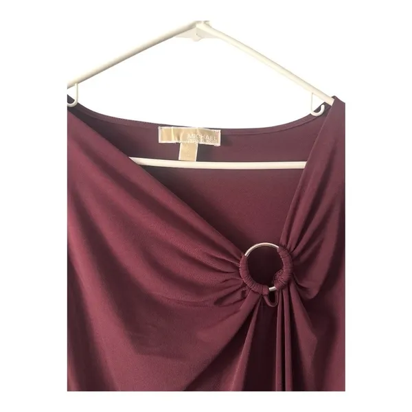 Michael Kors Burgandy Aysmmetrical Neck Long‎ Sleeve Blouse, 2X - Image 2