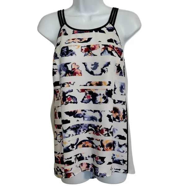 WHITE HOUSE BLACK MARKET Abstract Floral Striped Tank Top NWOT‎ Size Medium - Image 2