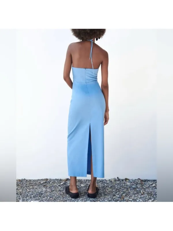 Zara Bright Blue Strapless Cutout Midi Dress - Image 3