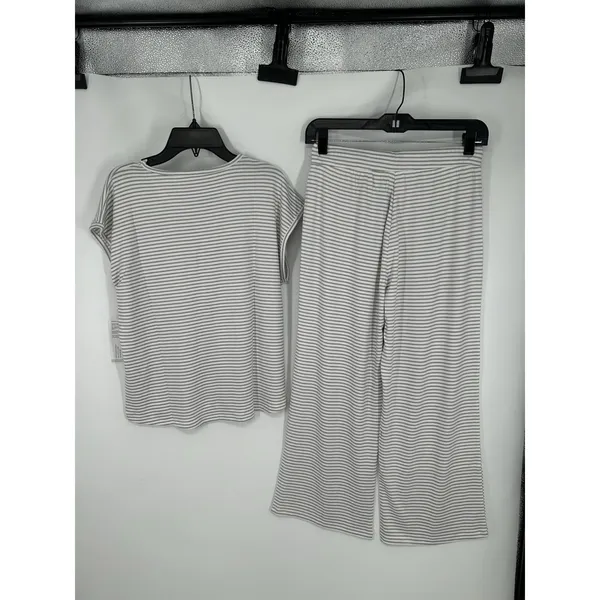 Softies Dream Jersey Grey Stripe Cap Sleeve Crew Tee Capri Matching Lounge Set S - Image 2