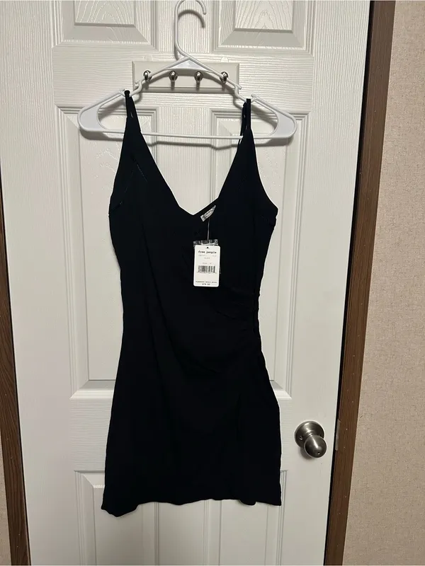 Free People Black Wrap-Front Spaghetti Strap Mini Dress - Image 3