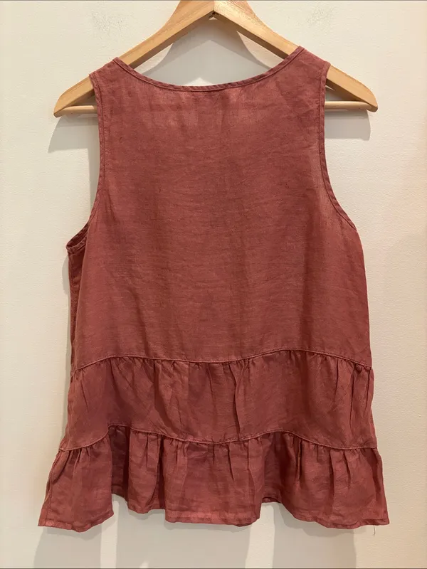 Cynthia Rowley Sleeveless Blouse 100% Linen Rose Size Small - Image 2