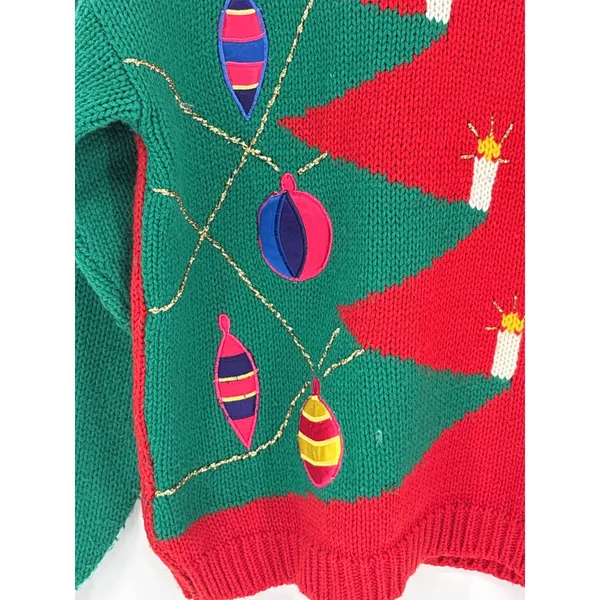 Knitworks Christmas Sweater Womens Medium Red Green Ugly Holiday Tree Vintage - Image 4
