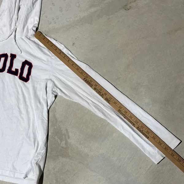 Polo Ralph Lauren Women's White Pullover Hoodie Big POLO Patch SZ L Lightweight - Image 8
