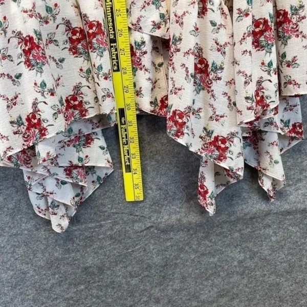 CHELSEA & VIOLET Skirt Large White Red Floral Tie Elastic Waist Handkerchief Hem - Image 7
