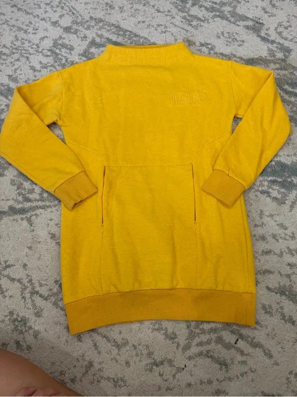 Gymshark Yellow Mock Neck Tunic Hoodie Sweatshirt Size Small - Image 2