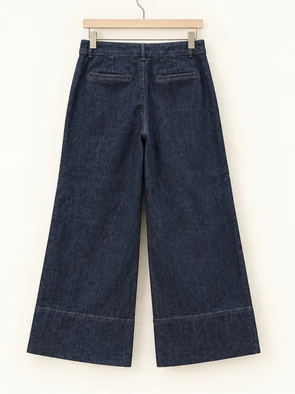 Zara Y2K Dark Wash High Rise Palazzo Wide Leg Patch Pocket Jeans 26” Inseam Crop - Image 5