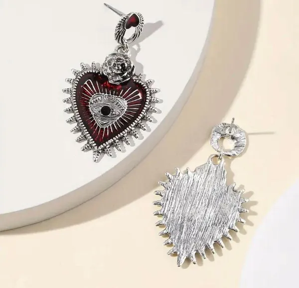 Gothic Punk Love Blood Silver/Red Color Eye Rose Dangle Alloy Drop Earrings - Image 8