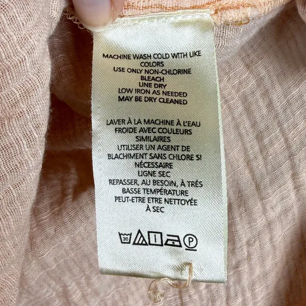 Anthropologie Orange Peach Cotton Gauze Bib-Front Popover Long Sleeve Shirt S - Image 6