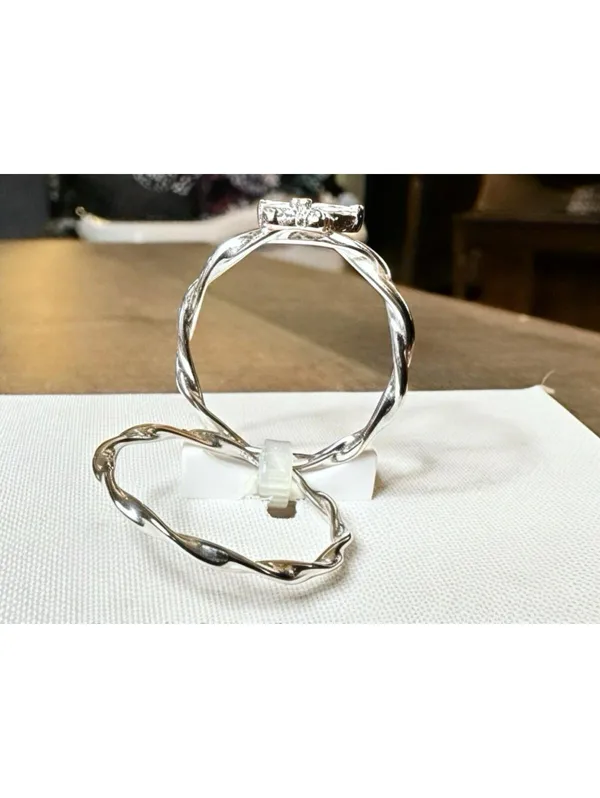 Sterling Silver Cubic Zirconia Ring Set Size 7 – 925 Engagement Wedding Band - Image 5