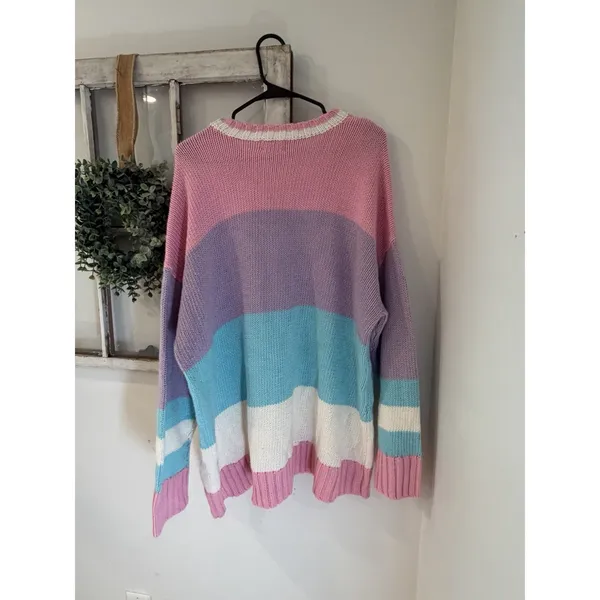 Show Me Your Mumu XL Striped SKI Logo Chunky Knit Oversized Crewneck Sweater - Image 7