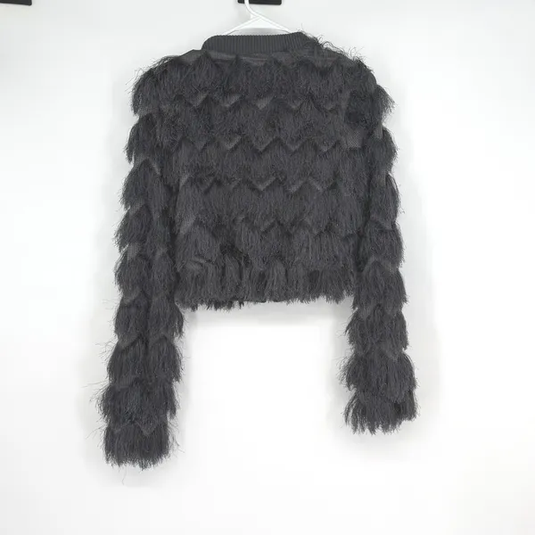 Windsor Cropped Faux Fur‎ Jacket Gray Zip Front Size S/M Unique Artsy - Image 2