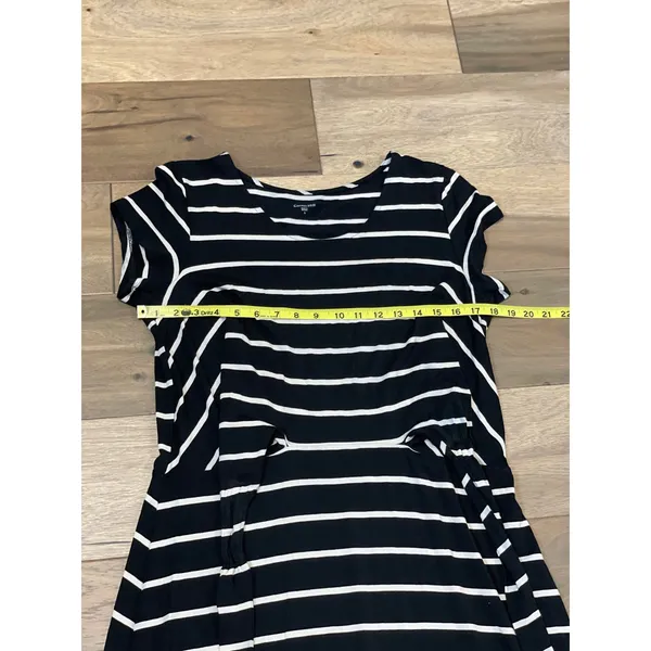 Garnet Hill Maxi Dress Size L Black Cream Striped Tie‑Front Short Sleeve - Image 6