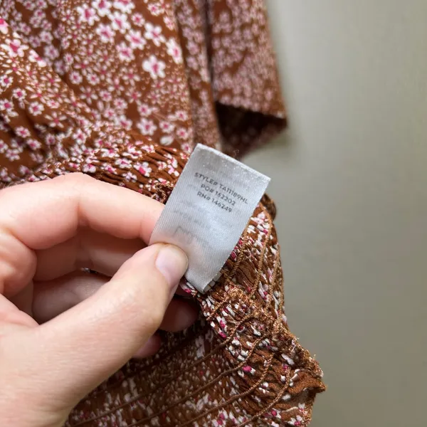 Lulus Promises Kept Brown Floral Print Sheer Smocked Top women's large cottage - Image 7