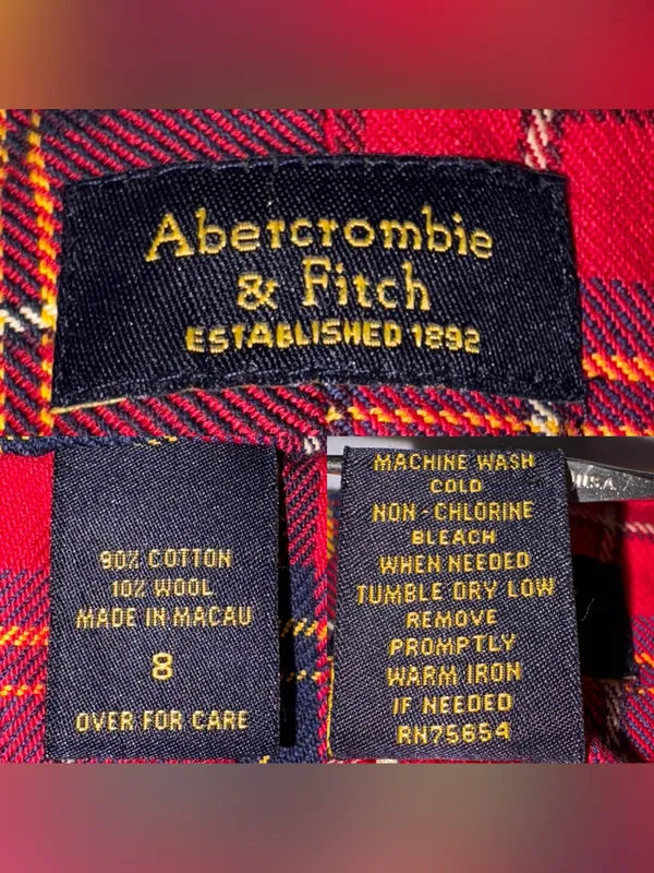 Vintage 90s Abercrombie & Fitch Plaid Wool Blend Belted Mini Skirt Size 8 - Image 13