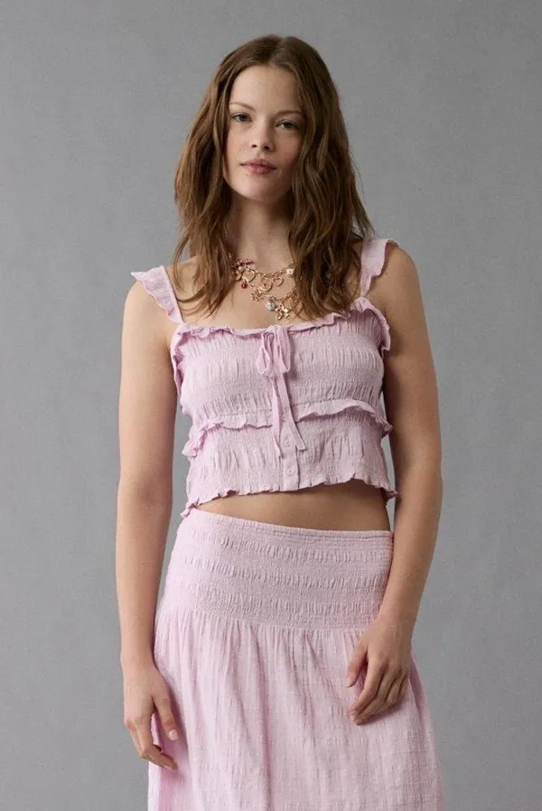 NWT Orchid American Eagle Smocked Ruffle Tank Top - Small - Image 3