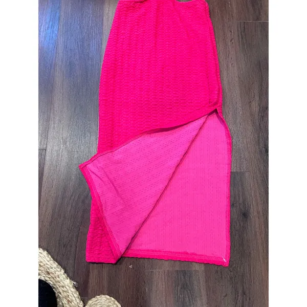 Boutique Hot Pink Twist Front Textured Cutout Bodycon Dress Barbiecore Size Small - Image 4