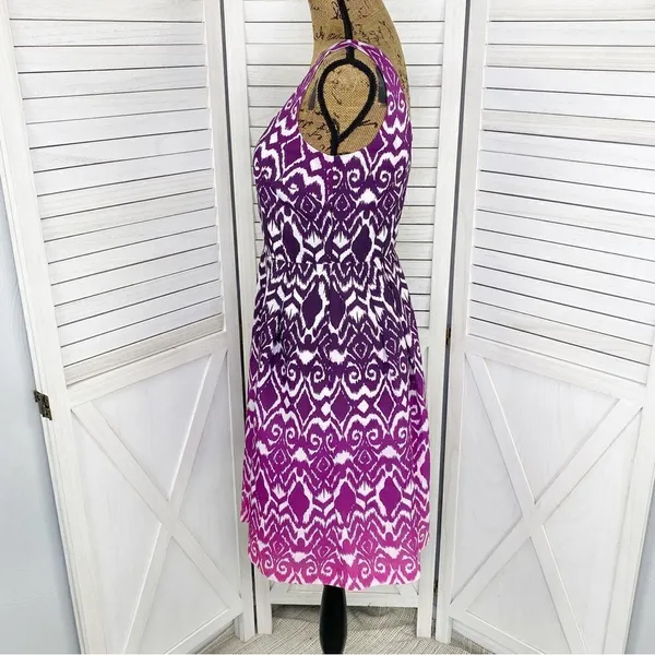 Ann Taylor Ombre Ikat Tribal‎ Print Fit Flare Dress Pink Purple 0 Sleeveless - Image 3