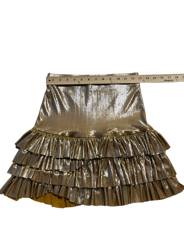 FP One Free People Metallic Gold Tiered Ruffle Mini Skirt - Image 4