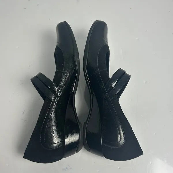 Clarks Artisan Black Leather Double Strap Mary Jane Wedge Pumps 87415 9M - Image 9