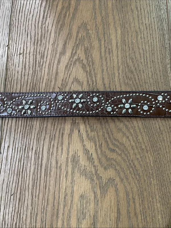 Western Ariat Womens Croc Print Studs Crystals Brown Leather Belt Style A1510602 - Image 14