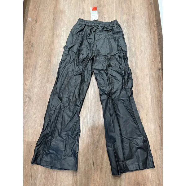 ZARA Faux Leather Drawstring Wide Leg Pants‎ Black XS - Image 3