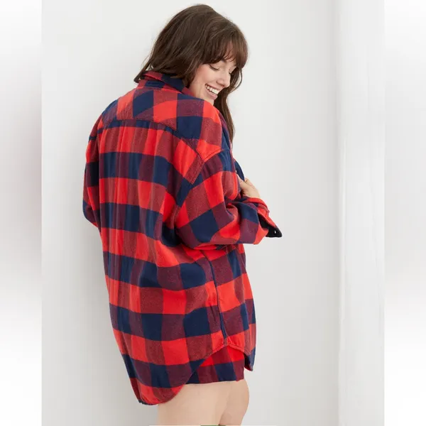 Aerie LumberJane Red & Blue Buffalo Plaid Soft Brushed Flannel Shirt - size M - Image 11
