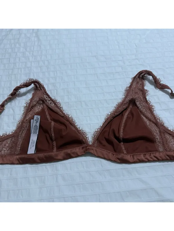 Victoria's Secret Unlined Eyelash Lace Triangle Bralette Sz M Medium Rust - Image 6