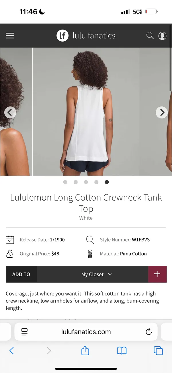 Long Cotton Crewneck Tank Top Size L - Image 2
