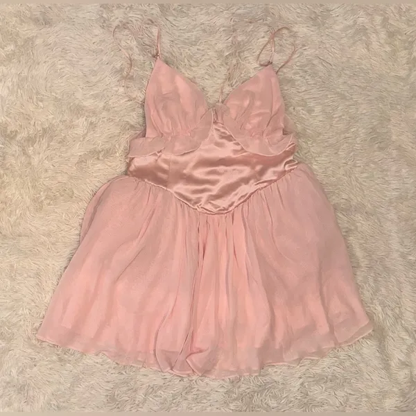 NWOT House of Cb Amaris Ballerina Pink Baby Doll Mini Dress sz M - Image 4