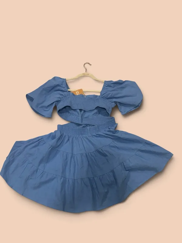 Sky Velvet Smoky Blue Cutout Tiered Mini Dress – Size Medium NWT - Image 4