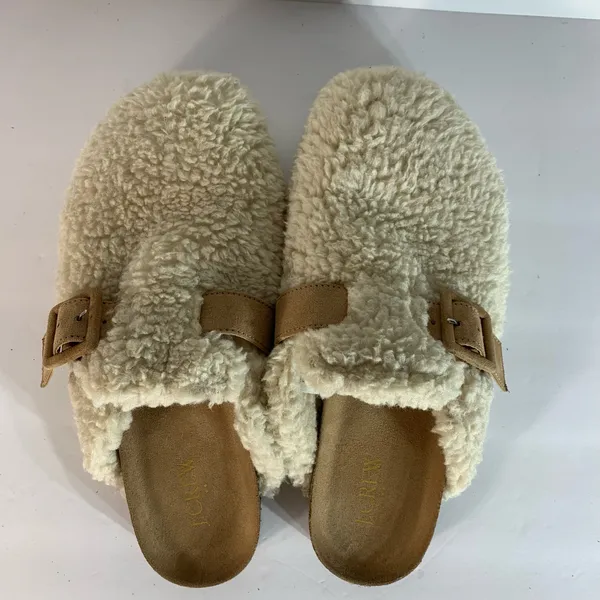 J. Crew Sherpa Buckle Clog Slippers in Tan/Cream, Women’s Size 8 - Image 9