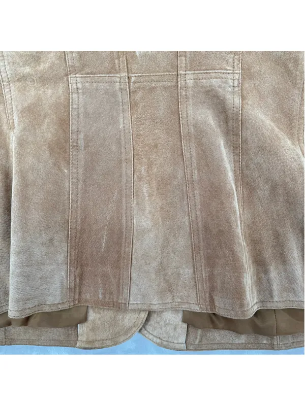 Vtg Tan Genuine Suede Jacket Peplum Button Front Y2K Fall Leather 90s Size 1X - Image 6